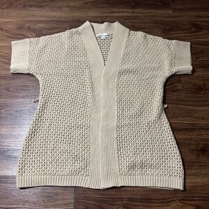 LC Lauren Conrad Cardigan Beige Short Sleeve Open Front Sweater No Belt Womens M